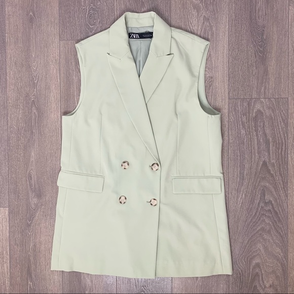 Zara Double Breasted Vest Blazer Green Size L NWT - Picture 4 of 17